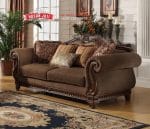 Sofa Panjang 3 Dudukan Kayu Jati Warna Cokelat Earth Tone