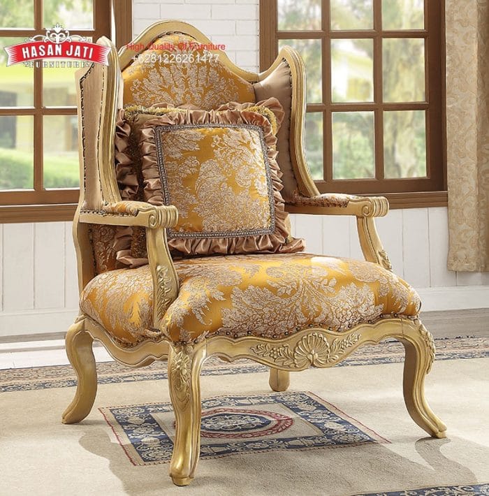 Kursi Single Ukiran Mewah Warna Gold Gaya Eropa