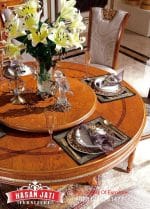 Meja Makan Jati Solid Bundar Ukir Mewah dengan Fitur Lazy Susan