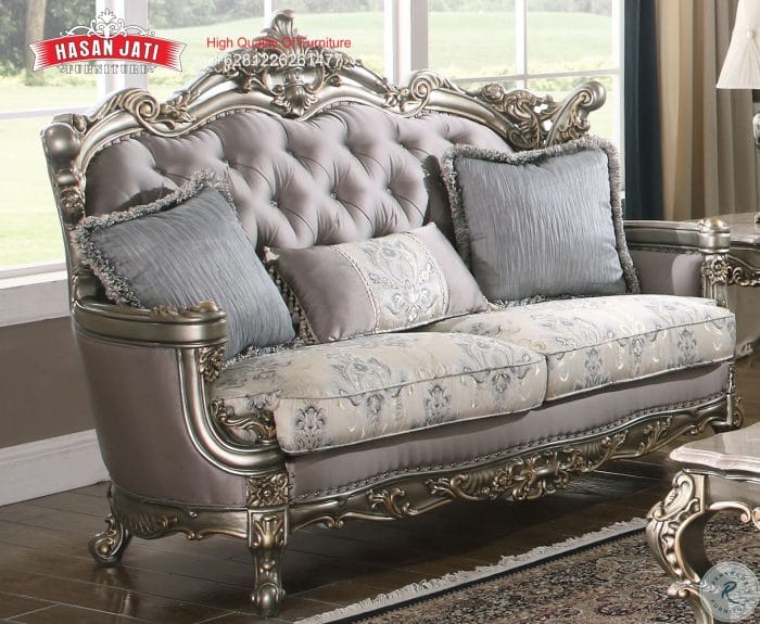 Sofa Sedang 2 Dudukan Ukiran Champagne Gold Gaya Eropa