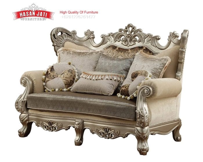 Sofa Sedang 2 Dudukan Ukiran Royal Silver Champagne