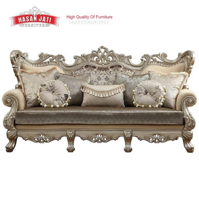 Sofa Panjang 3 Dudukan Warna Silver Champagne Set Sofa Klasik
