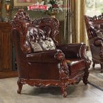 Kursi Single Jati Mewah Kulit Maroon Set Sofa Tamu