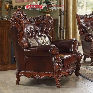 Kursi Tamu Jati Mewah, detail sofa single warna brown
