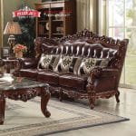 Sofa Panjang 3 Dudukan Kulit Maroon Set Sofa Mewah