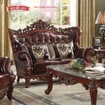 Sofa Sedang 2 Dudukan Ukiran Jati Klasik Mewah Warna Maroon
