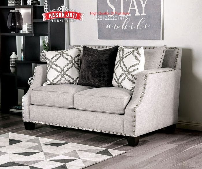 Sofa Sedang 2 Seater Grey Klasik Modern Kayu Jati Solid