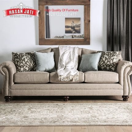 Sofa American Classic Dark Taupe Aksen Paku Payung Hitam