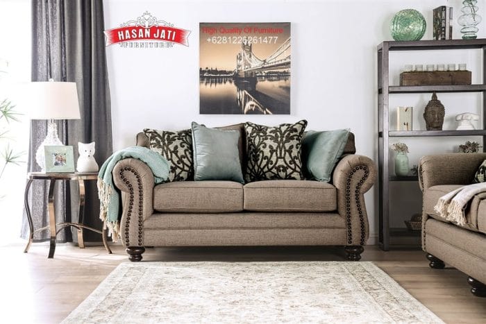 Sofa Sedang 2 Dudukan Klasik Modern Jati Warna Dark Taupe
