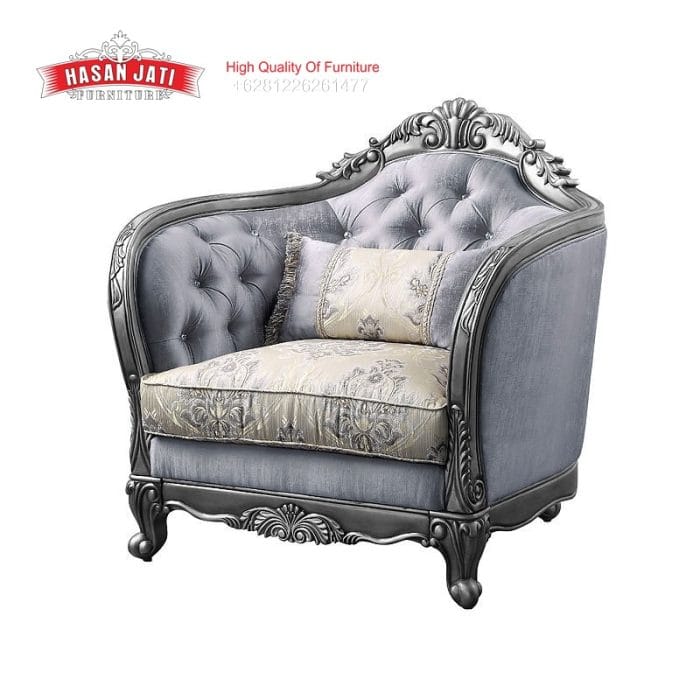Kursi Single Mewah Warna Blue Grey Set Sofa Tamu Klasik