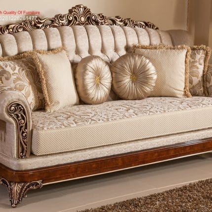 Sofa Panjang 3 Dudukan Kayu Jati Warna Ivory Putih Gading