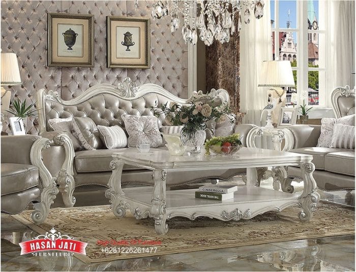 Meja Tamu Dua Susun Ukiran Ivory Set Sofa Mewah