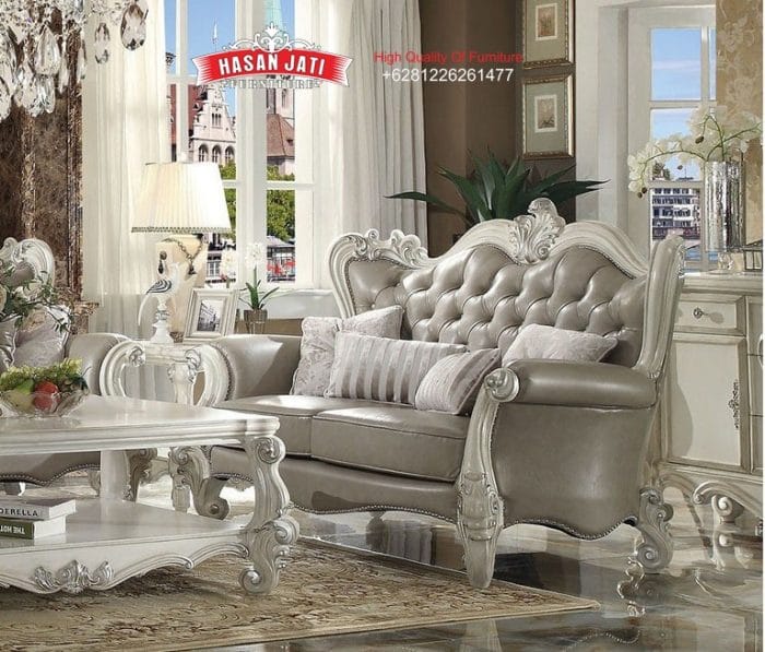 Sofa Sedang 2 Dudukan Warna Silver Champagne Klasik