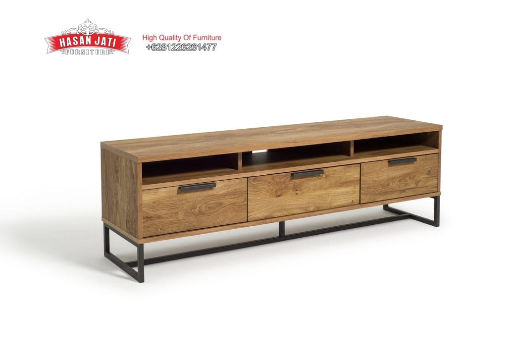 Meja Tv Jati MInimalis dengan kaki besi warna hitam