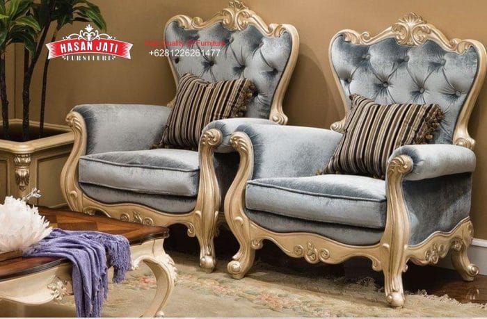 Detail 2 Kursi Satuan Set Sofa Tamu Klasik Mewah Gaya Eropa