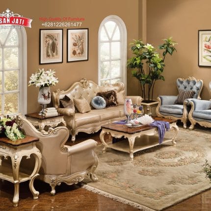 Set Sofa Tamu Klasik Mewah Gaya Eropa Ukiran Cat Duco