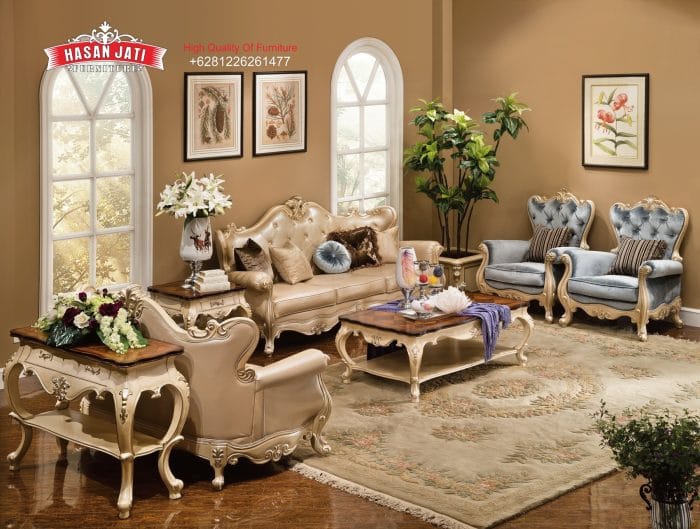 Set Sofa Tamu Klasik Mewah Gaya Eropa Ukiran Cat Duco