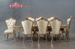 Set Meja Makan Klasik Champagne Gold Ukiran Prancis Formasi 8 Kursi