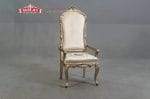 Kursi Kepala Meja Makan Ukiran Ber-Lengan Champagne Gold Velvet Krem