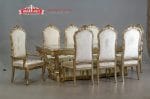 Set Meja Makan Klasik Champagne Gold Ukiran Jepara Formasi 8 Kursi