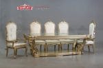 Detail Kaki Meja Makan Pedestal Ganda Jembatan Baroque Champagne Gold