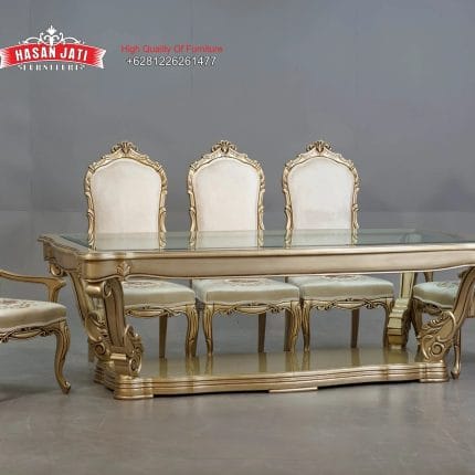 Detail Kaki Meja Makan Pedestal Ganda Jembatan Baroque Champagne Gold