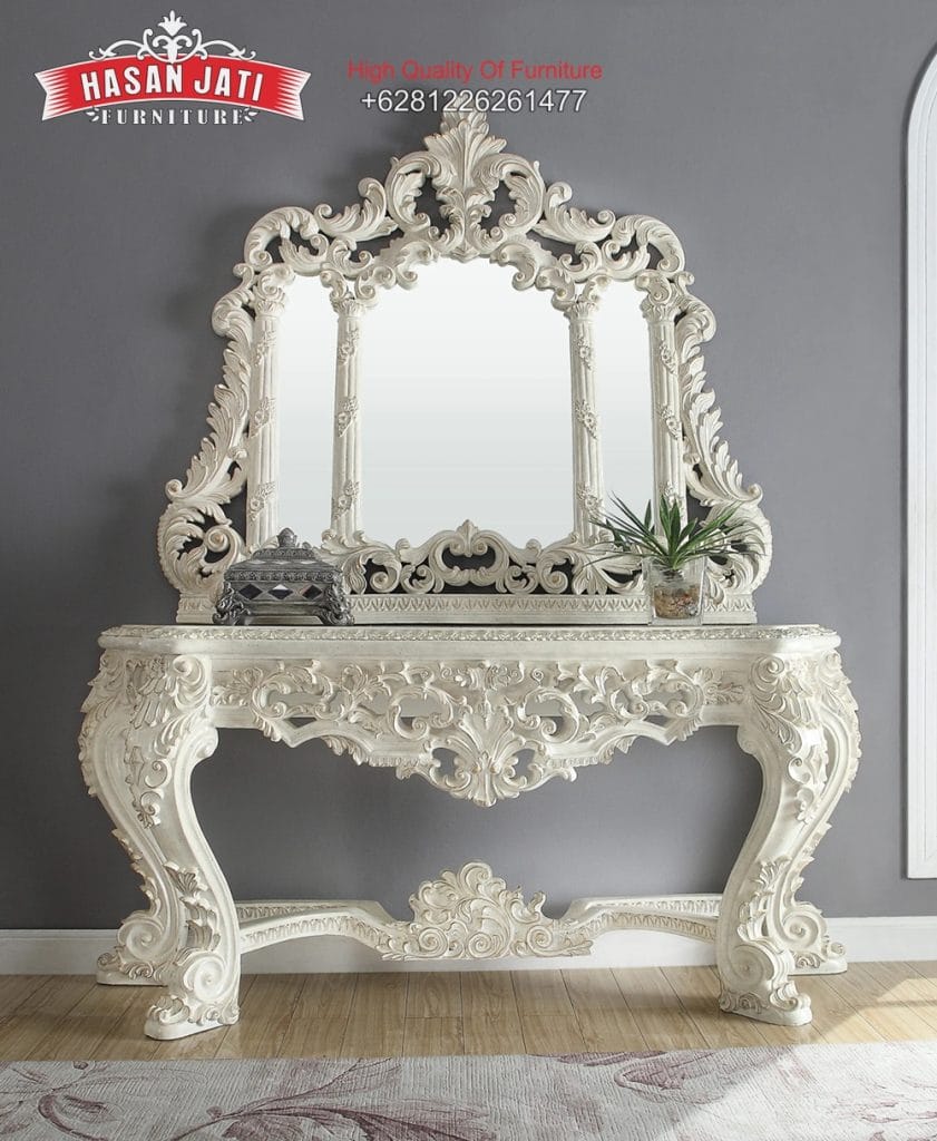 Meja Konsul Klasik Ukir Warna Putih, Console Table