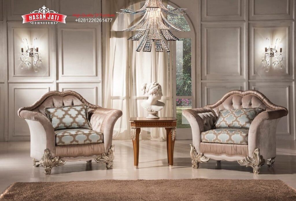 Kursi sofa mewah classic kayu jati warna natural