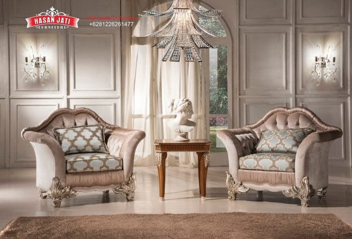 Kursi Single Mewah Warna Champagne Gold Set Sofa Tamu