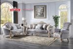 Set Sofa Tamu Klasik Mewah Warna Light Grey Gaya Eropa Ukiran Gold