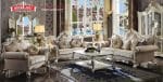 Set Sofa Tamu Klasik Mewah Warna Ivory Gaya Eropa Ukiran Jepara Gold