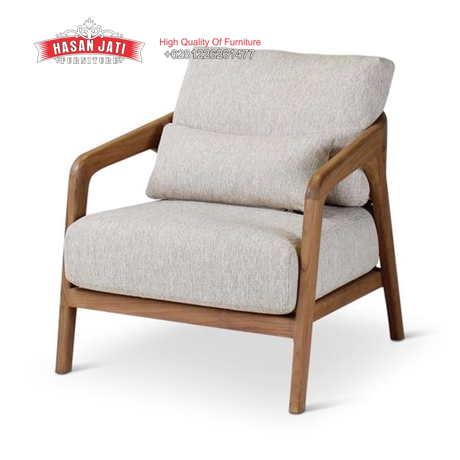 LISA Kursi Lounge Jati Natural Bantal Krem Outdoor
