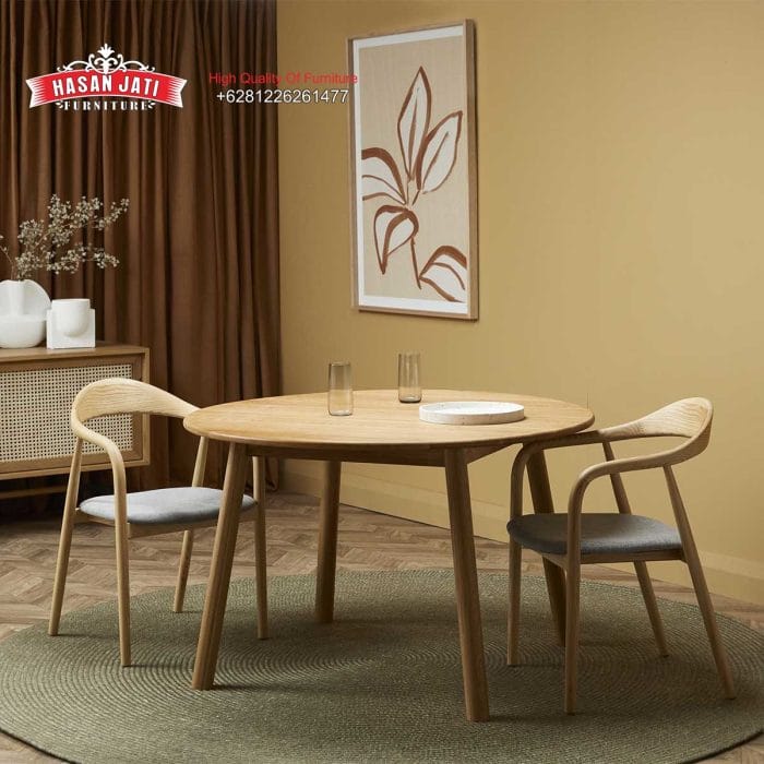 Set Meja Makan Jati Minimalis Modern Bundar Formasi 4 Kursi Grey