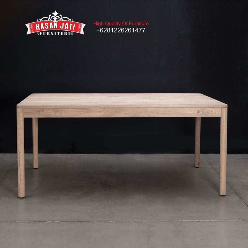 Meja Makan Minimalis Persegi Panjang warna natural kayu jati solid