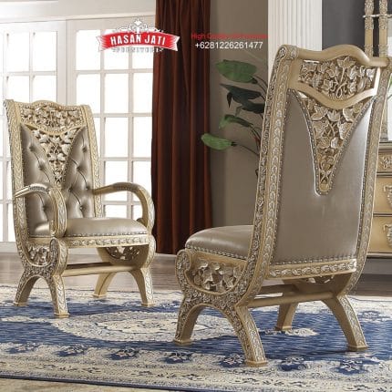 Kursi Meja Makan Ukiran Ber-Lengan Ivory Silver