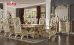 Set Meja Makan Klasik Ivory Silver Ukiran Jepara Formasi 8 Kursi