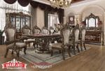 Set Meja Makan Jati Klasik Mewah Ukiran Royal Eropa 8 Kursi