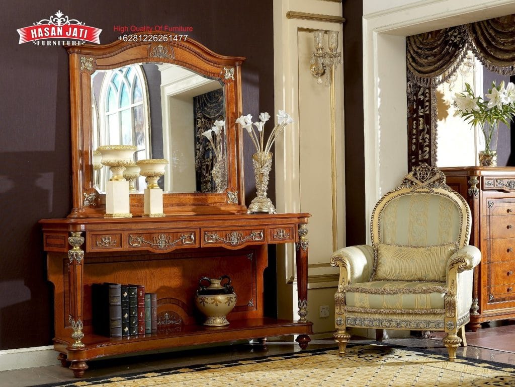 Meja Konsul Klasik Mewah Kayu Jati warna natural 