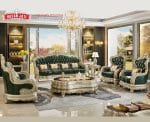 Set Sofa Tamu Klasik Mewah Green Emerald Gaya Eropa Ukiran Gold