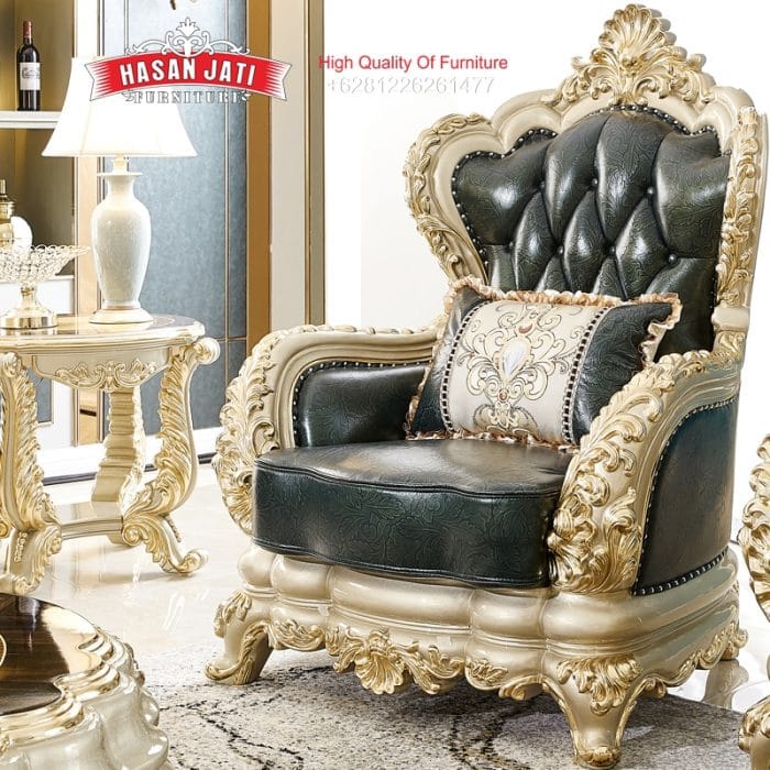 Kursi Single Mewah Warna Hijau Tua Set Sofa Tamu Eropa