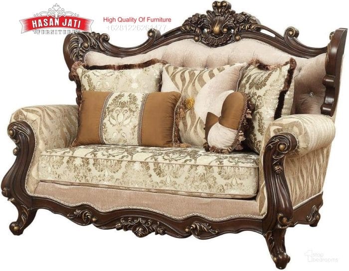 Sofa Sedang 2 Dudukan Ukiran Jati Klasik Mewah Warna Beige