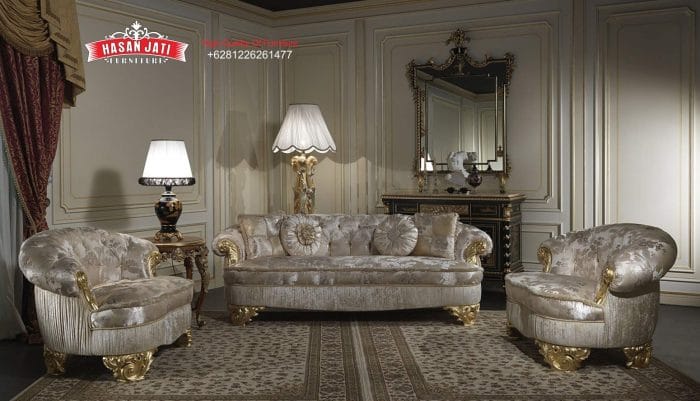 Sofa Panjang 3 Dudukan Warna Silver Champagne Klasik Mewah