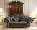 Sofa Sedang 2 Dudukan Ukiran Gold Leaf Gaya Eropa