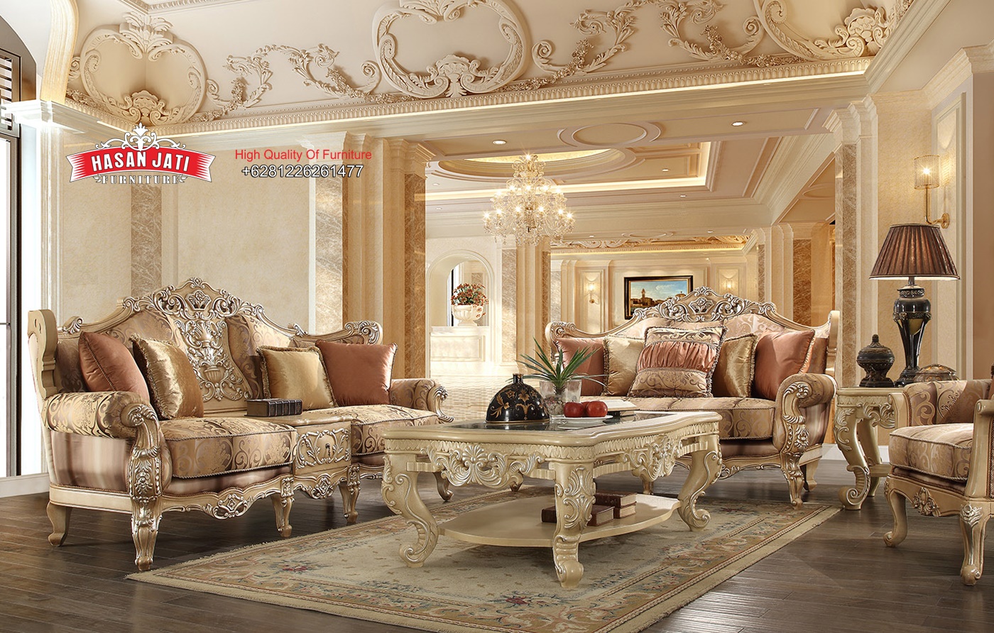 Sofa Tamu Klasik Loveseat Gold, Set Sofa Tamu Mewah Jepara, Jual Set Sofa Tamu Ukiran Jepara, Sofa Tamu Klasik Mewah Warna Emas