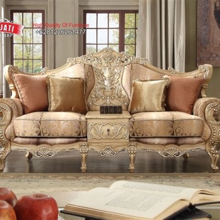 Sofa Panjang 3 Dudukan Ukiran Baroque Mewah Warna Bronze