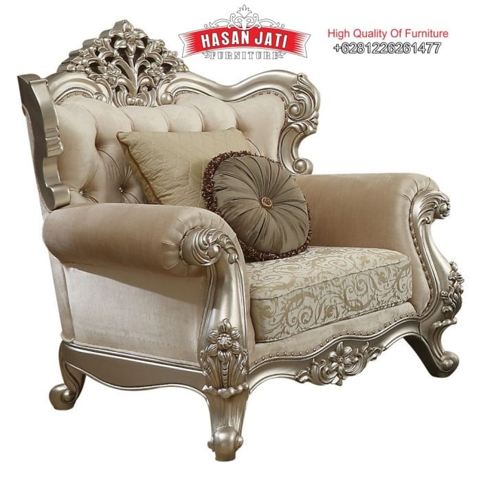 Detail Kursi Klasik Mewah Warna Silver Champagne Ukiran Jepara