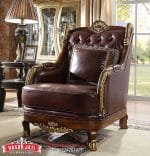 Kursi Single Jati Mewah Kulit Brown Set Sofa Tamu