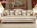 Sofa 3 Dudukan Ukiran Samping Mewah Warna Beige Taupe