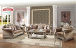 Set Sofa Tamu Klasik Mewah Warna Mocca Gaya Eropa Ukiran Silver Gold