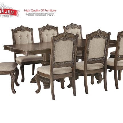 Detail Set Meja Makan Jati Solid Klasik American Style Mewah Formasi 8 Kursi